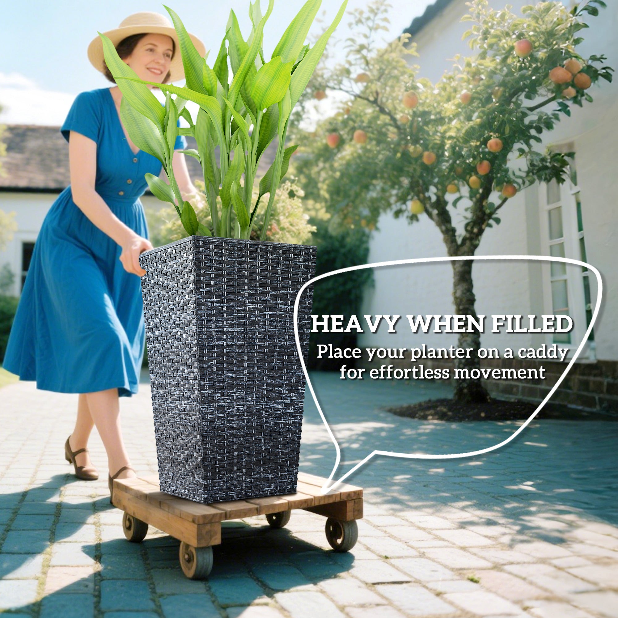 Tall Rattan-Style Planters, 24″ — Set of 3 (Gray) — alternate view 5