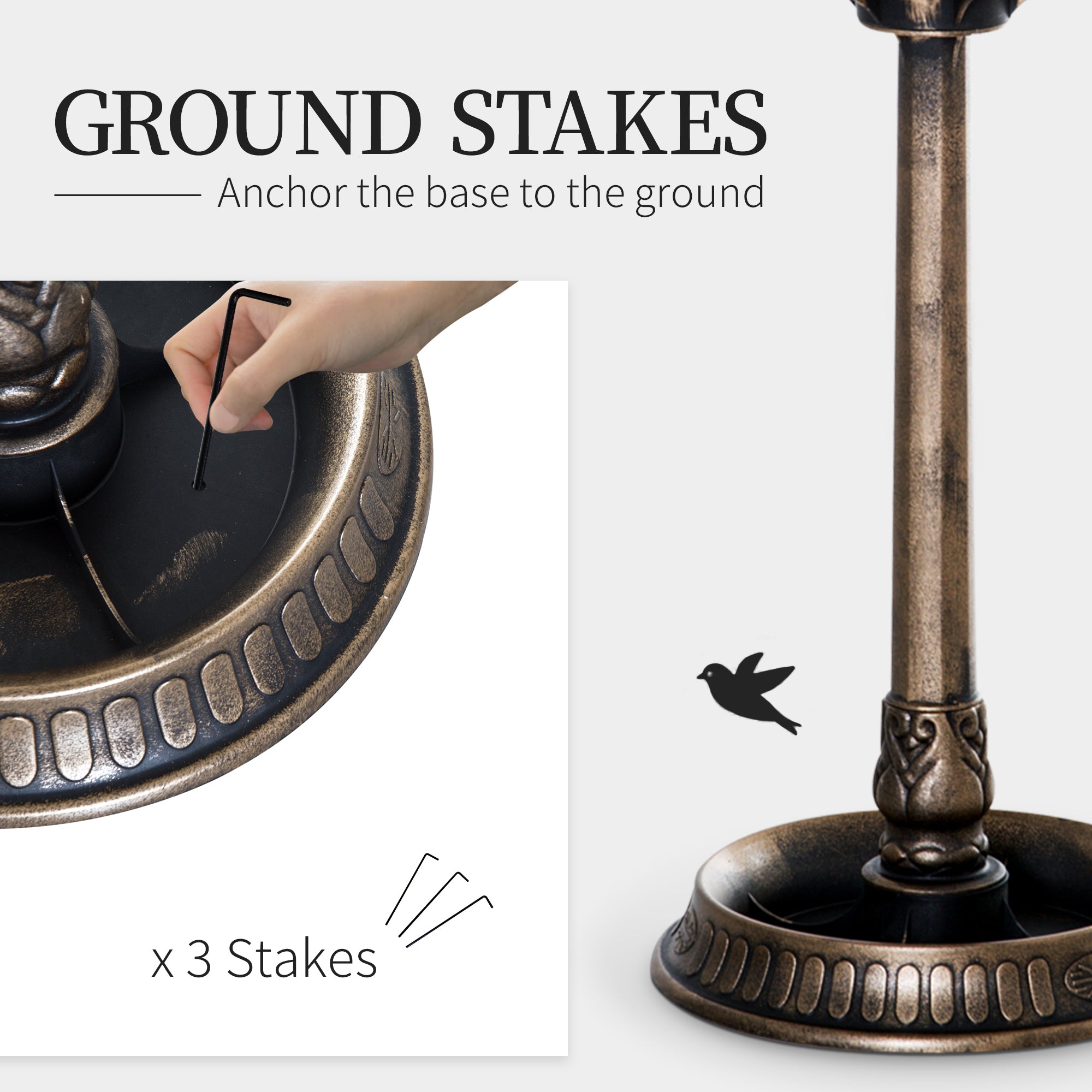 3-in-1 Bird Bath with Feeder & Planter — Bronze — alternate view 8