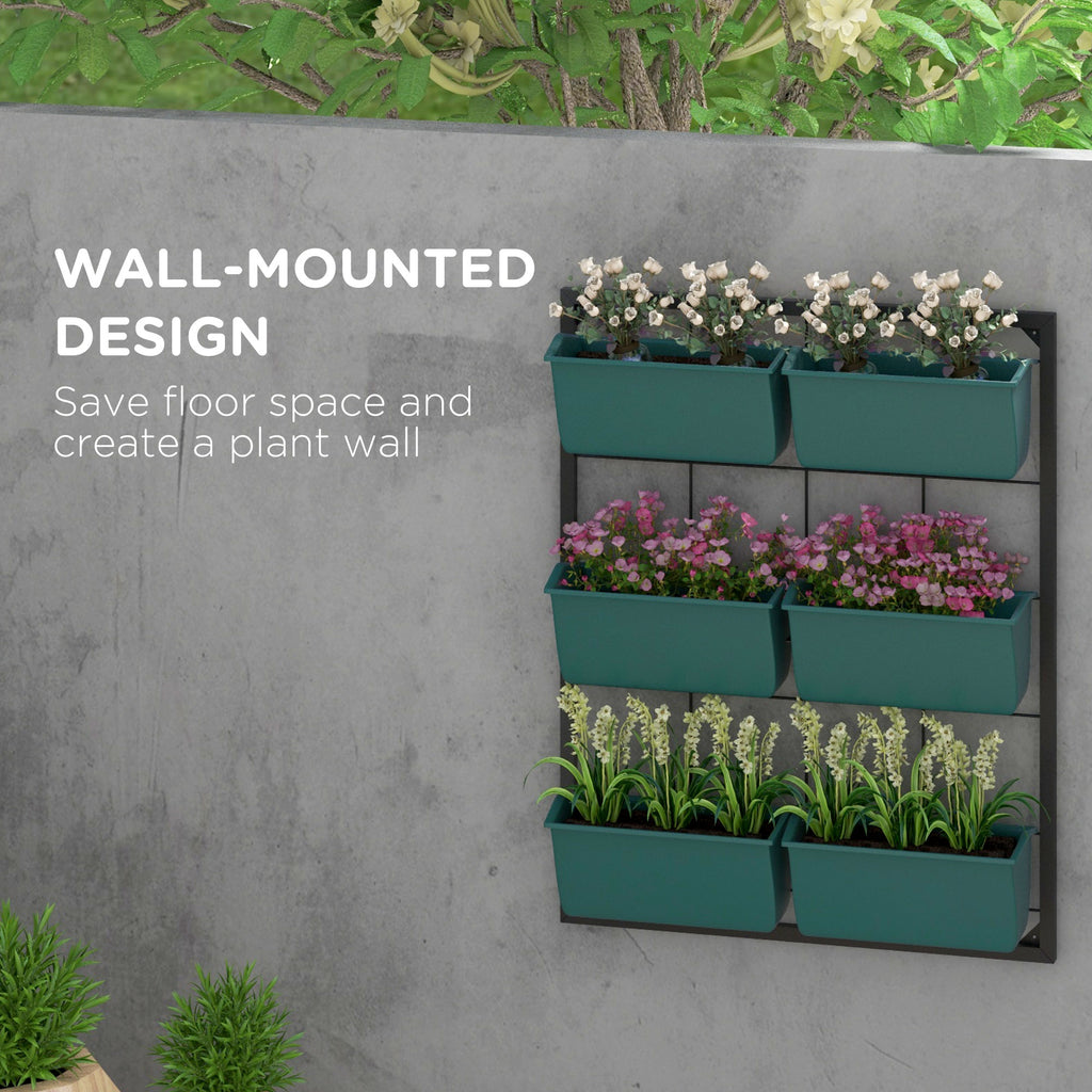 3-Tier Wall-Mounted Planter with 6 Pots — Green — alternate view 2