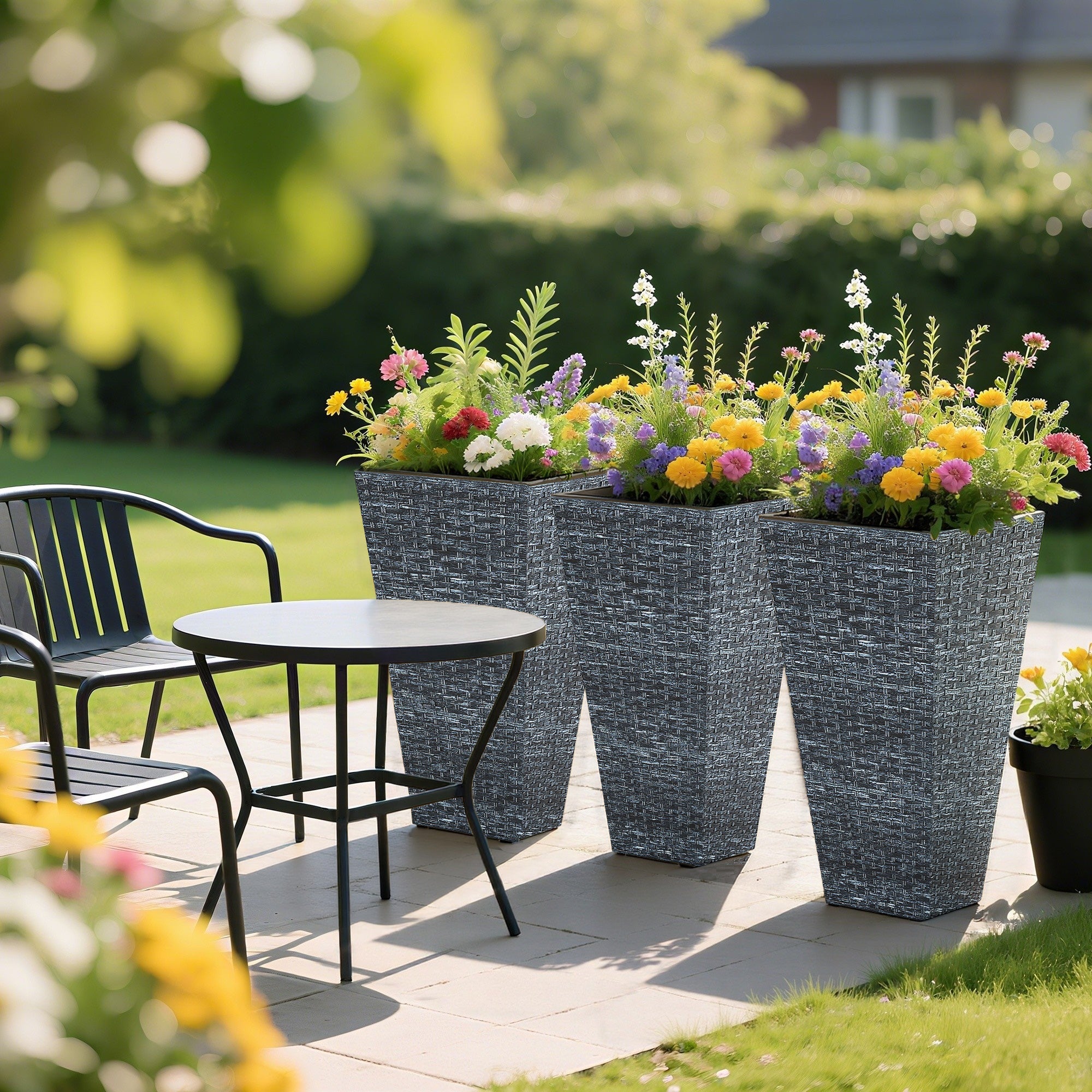 Tall Rattan-Style Planters, 24″ — Set of 3 (Gray) — alternate view 4