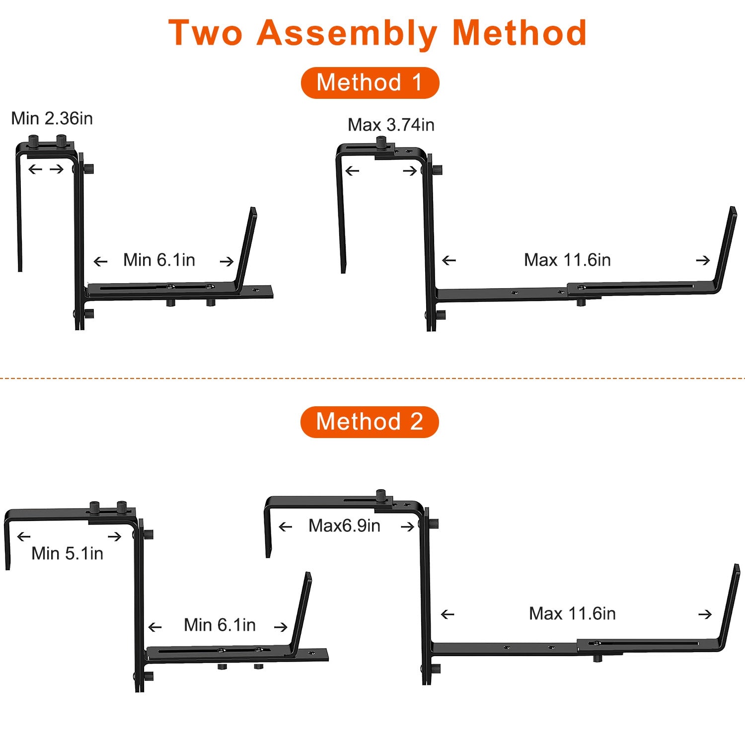 Adjustable Railing Planter Brackets — Set of 4 (Black) — alternate view 8