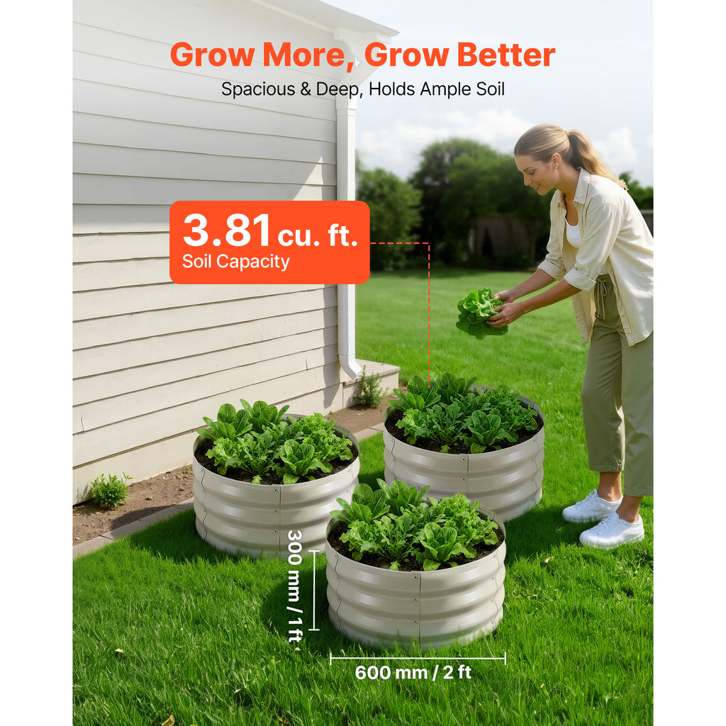 Round Galvanized Garden Beds, 2 × 2 × 1 ft — Set of 3 (Beige) — alternate view 3