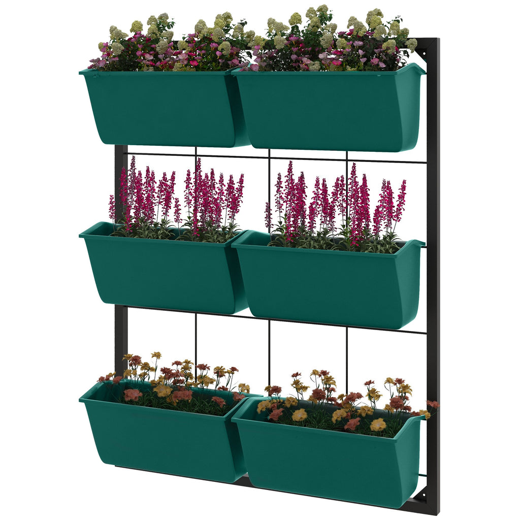 3-Tier Wall-Mounted Planter with 6 Pots — Green — alternate view 9
