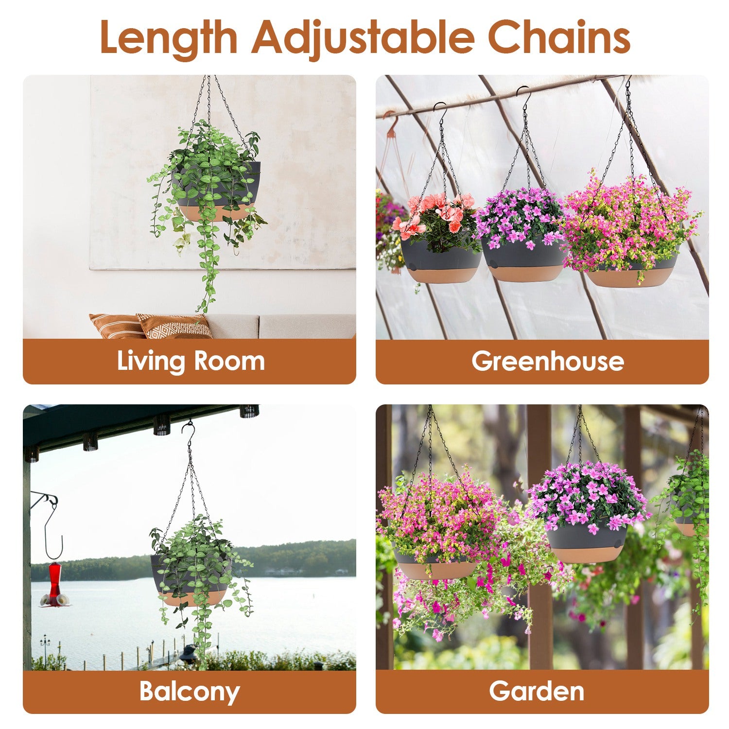 Self-Watering Hanging Planters, 9.6″ — Set of 4 (Gray) — alternate view 9