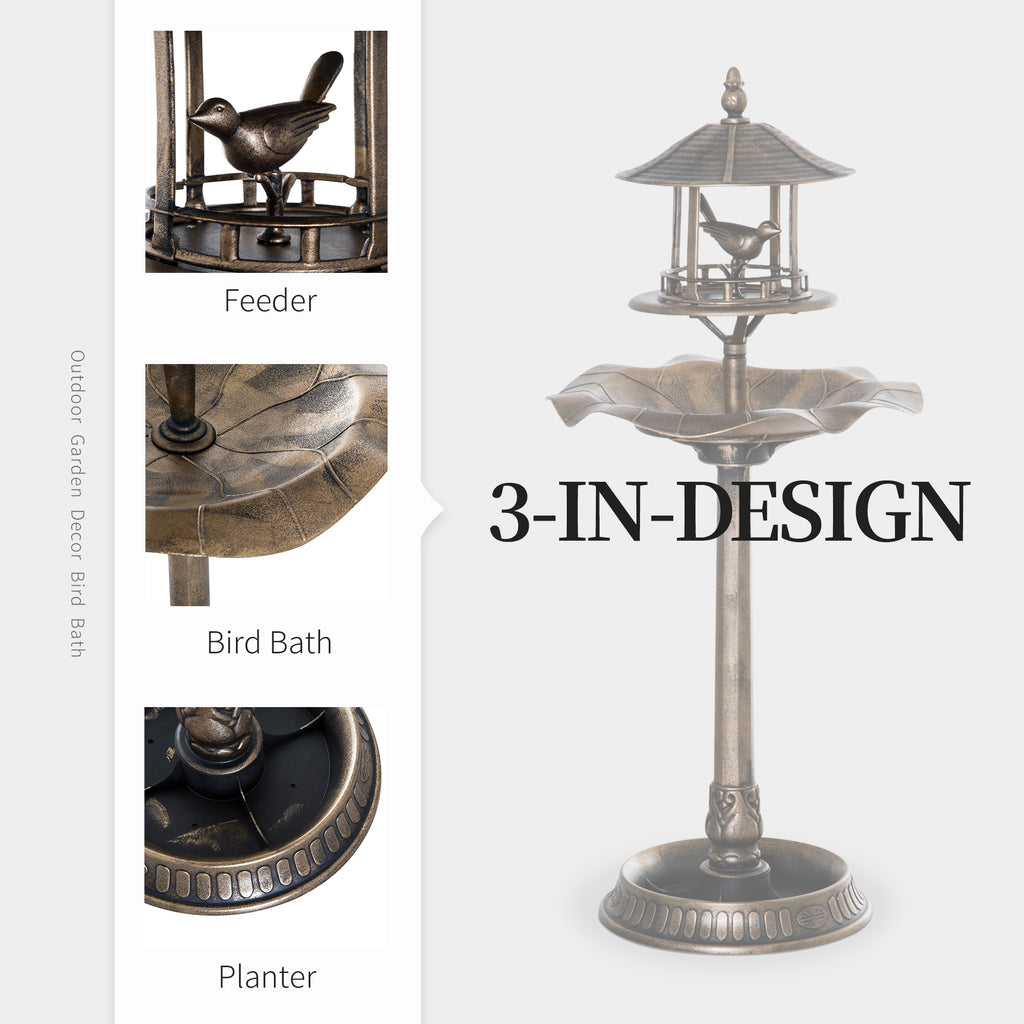 3-in-1 Bird Bath with Feeder & Planter — Bronze — alternate view 5