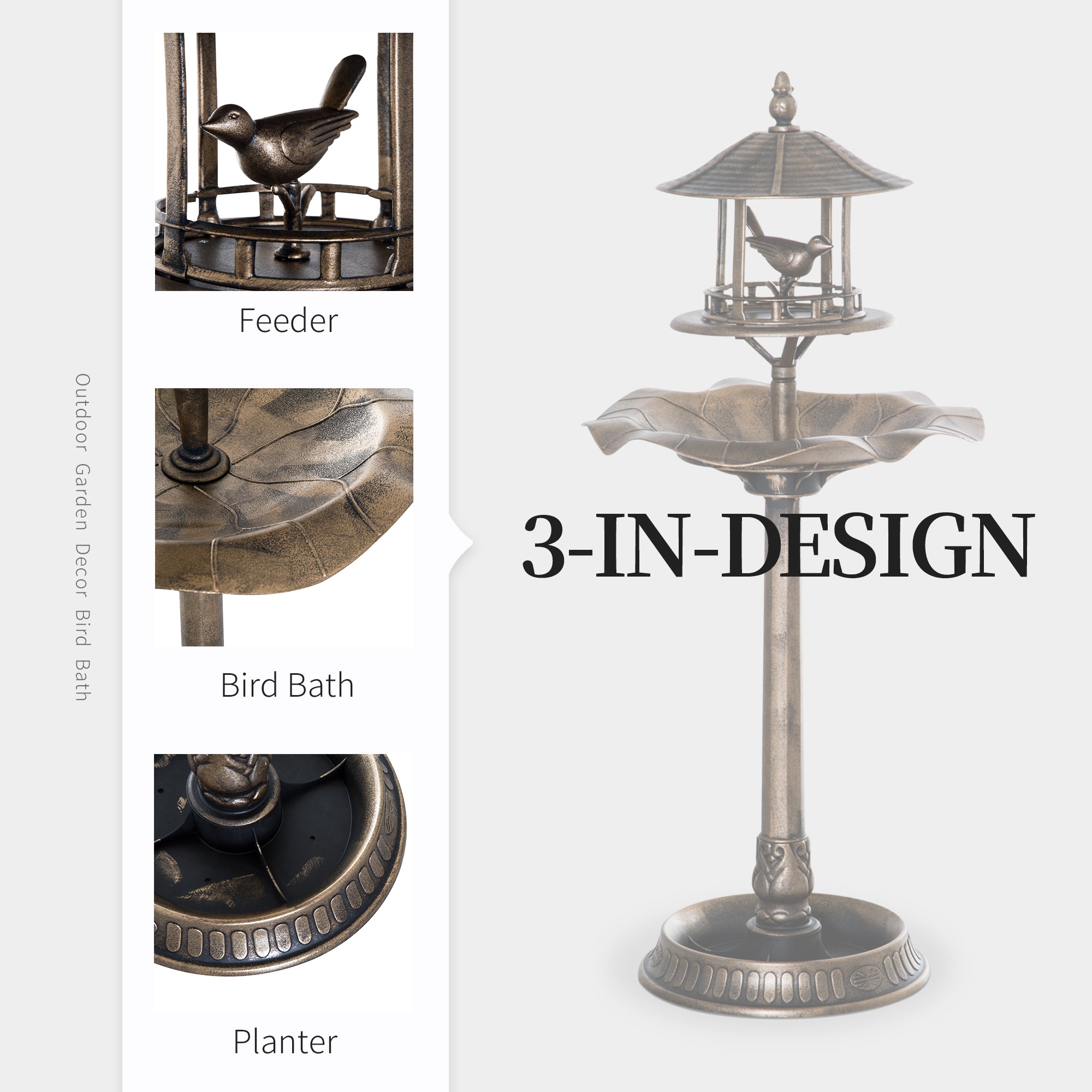 3-in-1 Bird Bath with Feeder & Planter — Bronze — alternate view 5