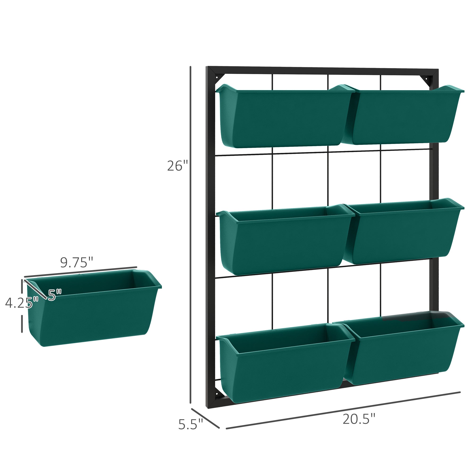 3-Tier Wall-Mounted Planter with 6 Pots — Green — alternate view 5