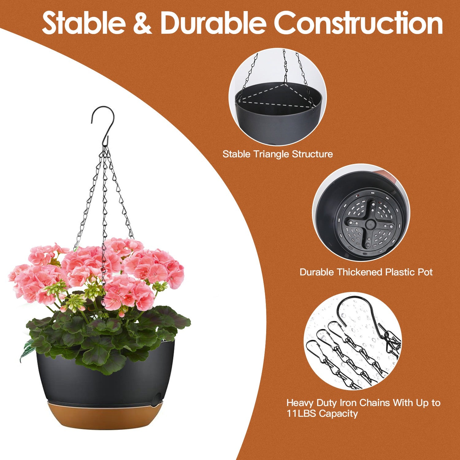 Self-Watering Hanging Planters, 9.6″ — Set of 4 (Gray) — alternate view 2