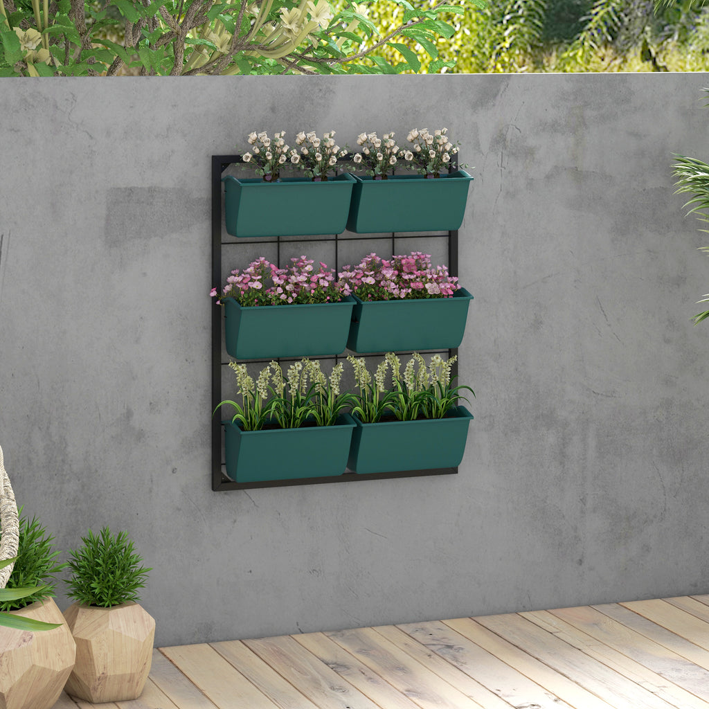 3-Tier Wall-Mounted Planter with 6 Pots — Green