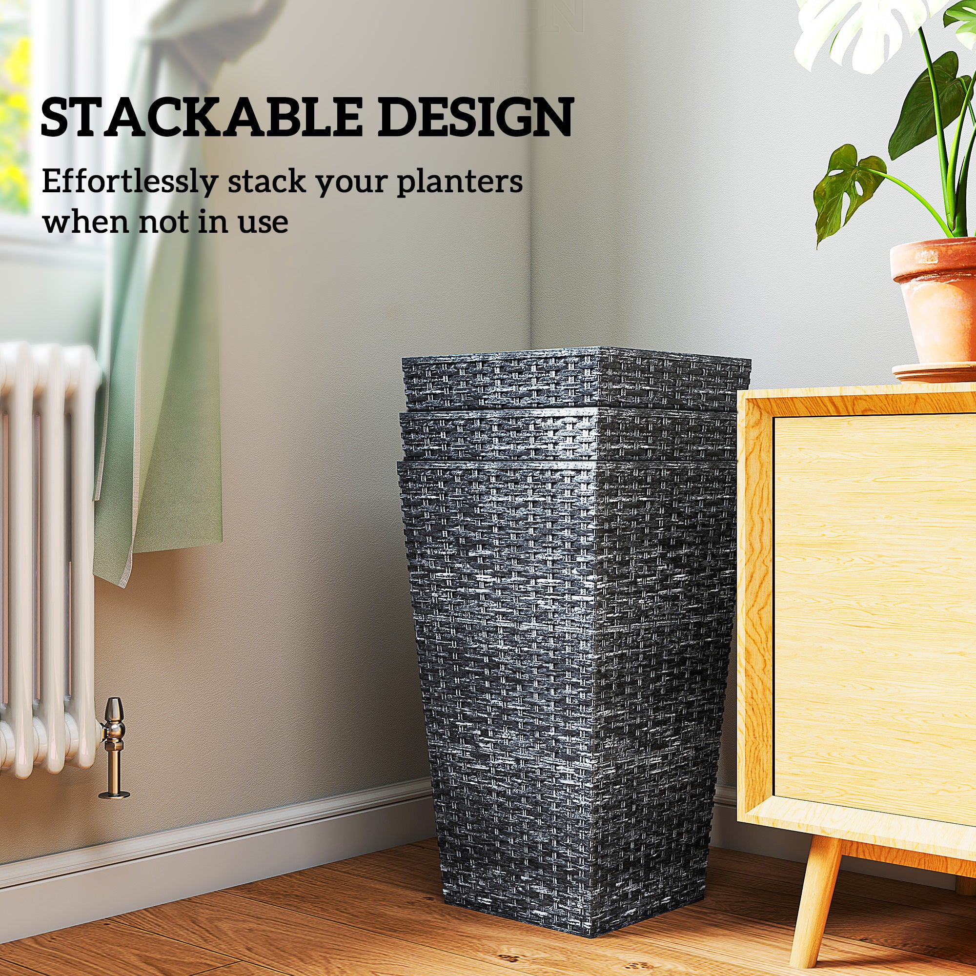 Tall Rattan-Style Planters, 24″ — Set of 3 (Gray) — alternate view 6