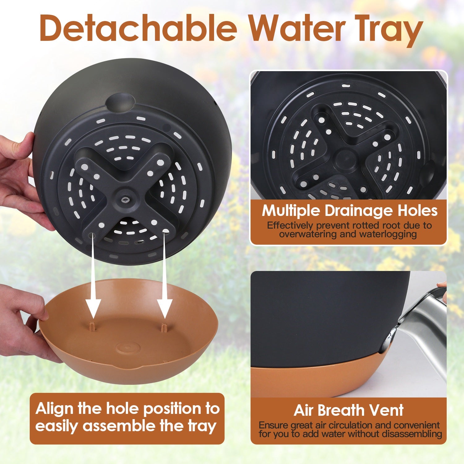 Self-Watering Hanging Planters, 9.6″ — Set of 4 (Gray) — alternate view 6