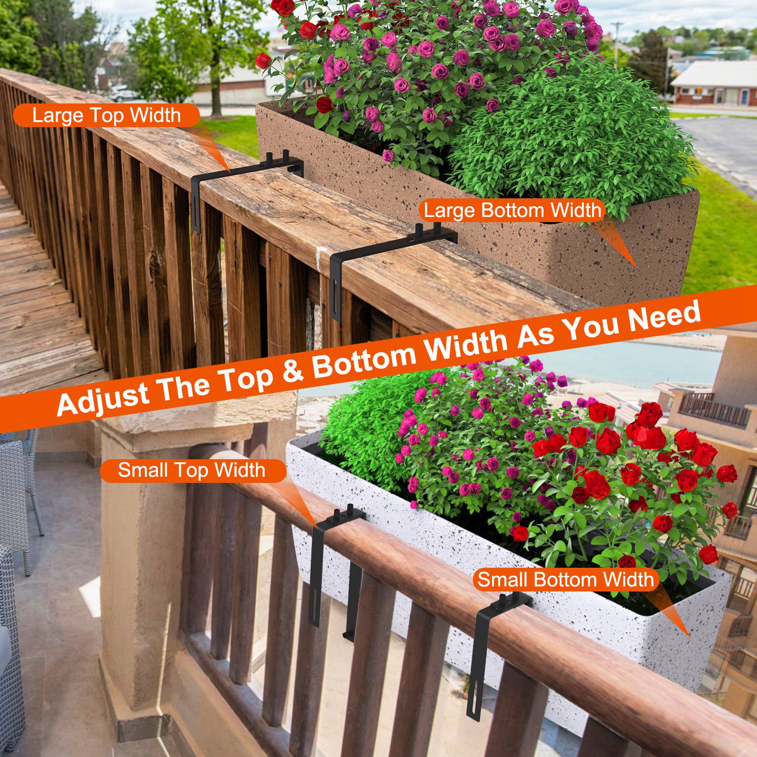 Adjustable Railing Planter Brackets — Set of 4 (Black) — alternate view 2