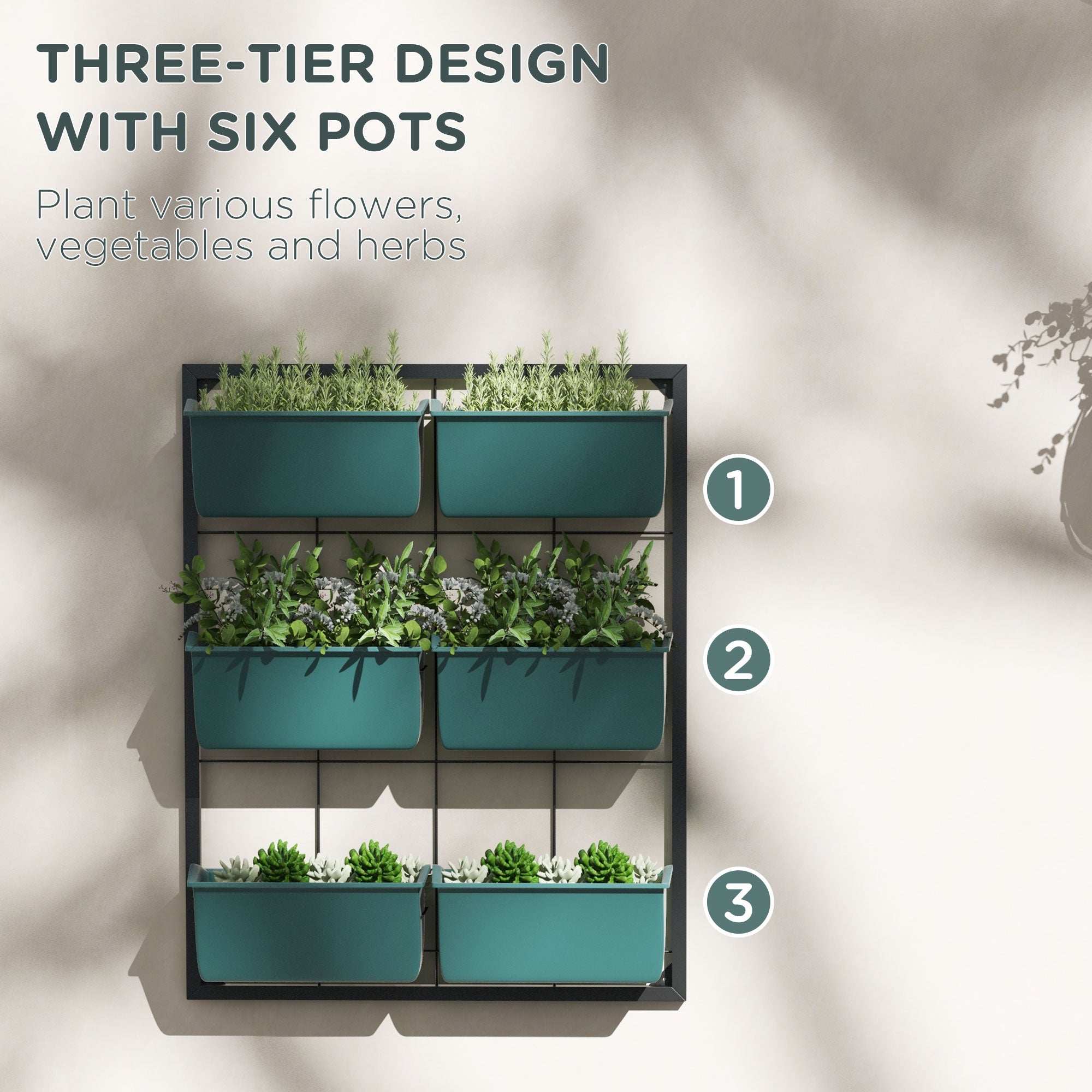 3-Tier Wall-Mounted Planter with 6 Pots — Green — alternate view 8