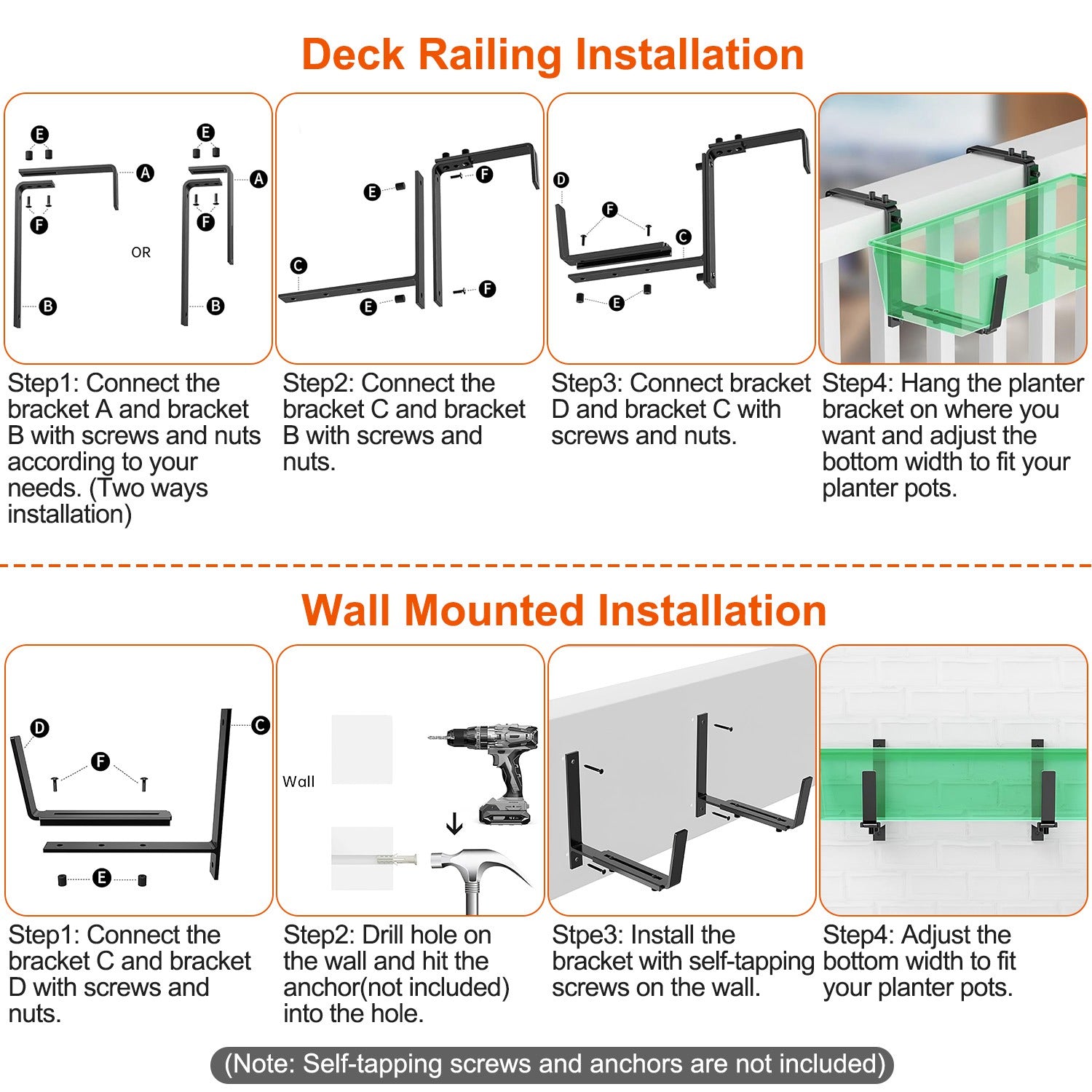 Adjustable Railing Planter Brackets — Set of 4 (Black) — alternate view 9