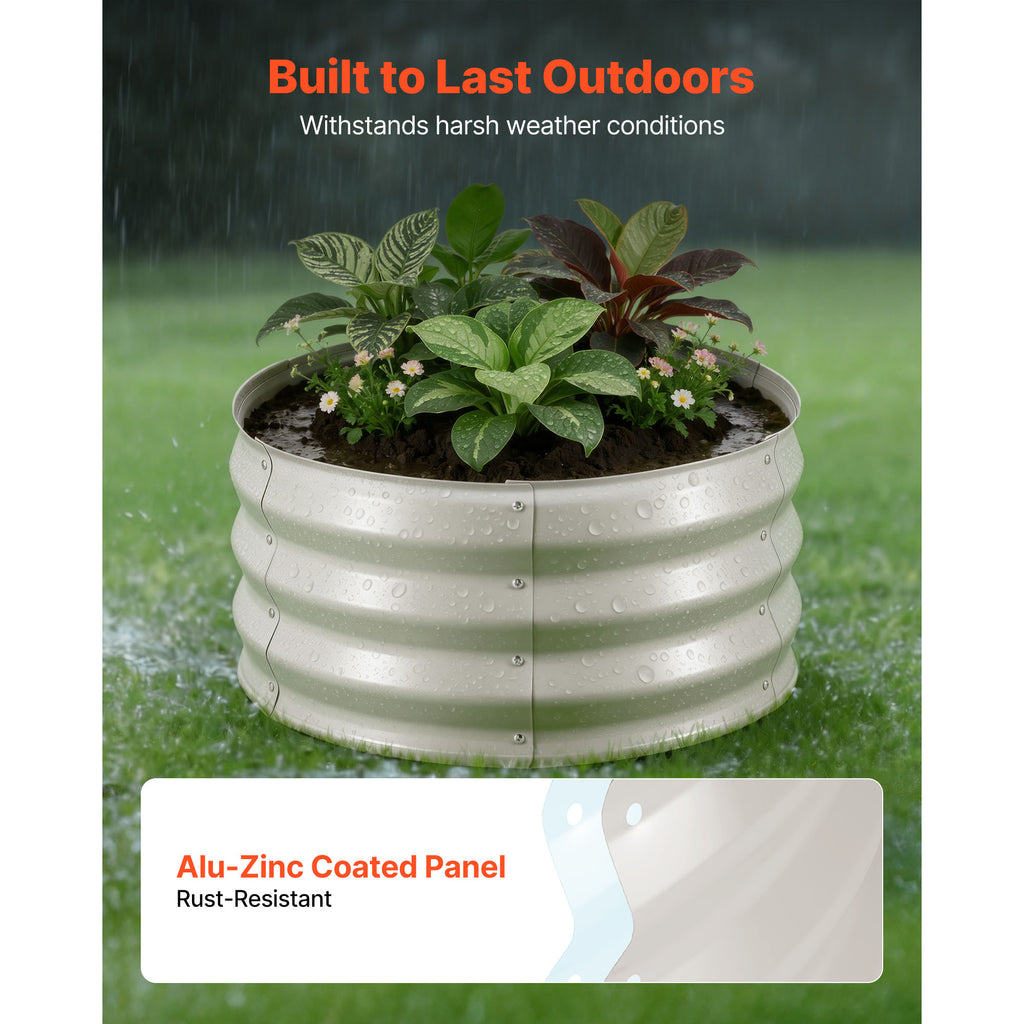 Round Galvanized Garden Beds, 2 × 2 × 1 ft — Set of 3 (Beige) — alternate view 4