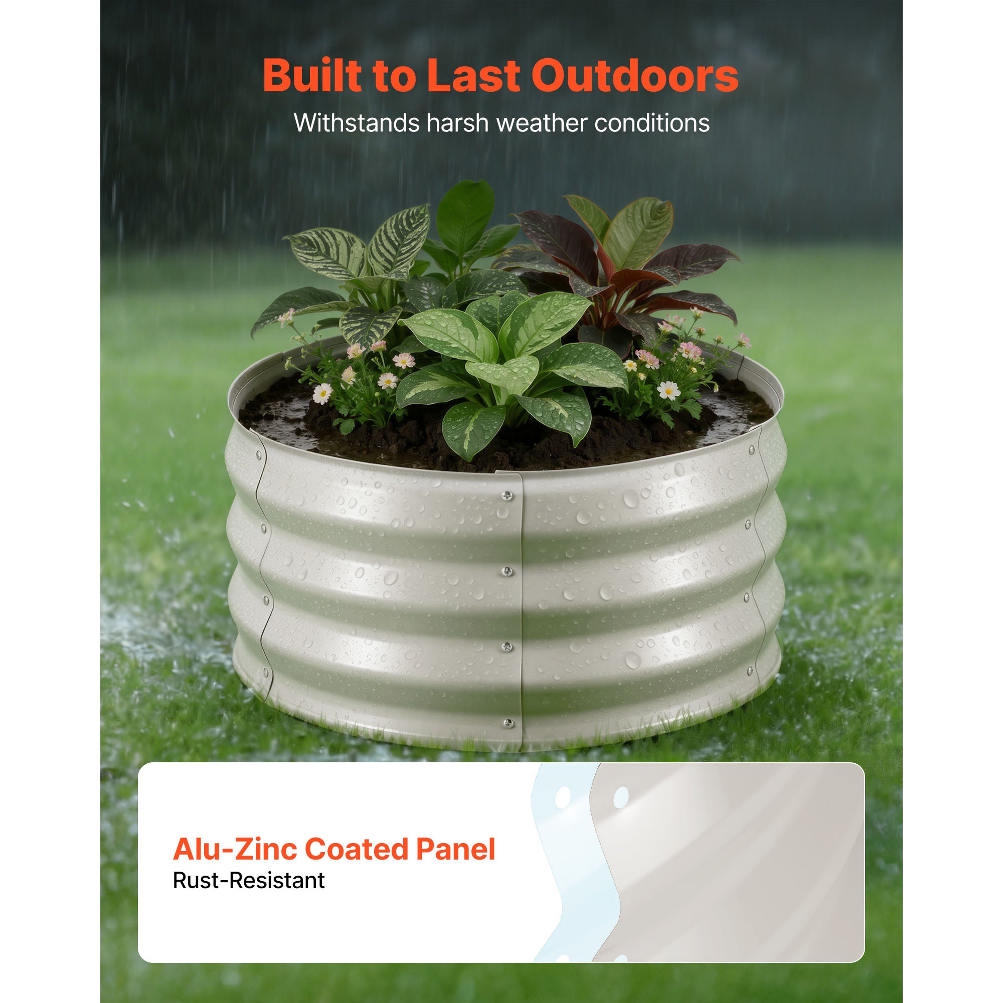 Round Galvanized Garden Beds, 2 × 2 × 1 ft — Set of 3 (Beige) — alternate view 4