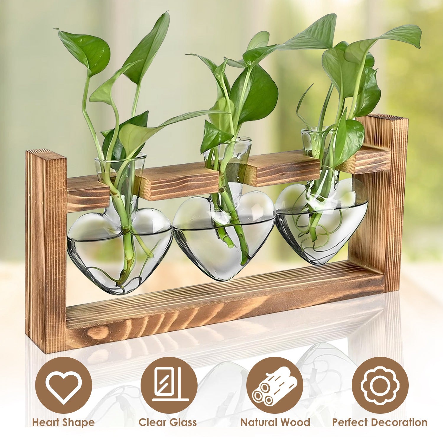 Heart-Shaped Glass Propagation Station — 3 Vases — alternate view 4