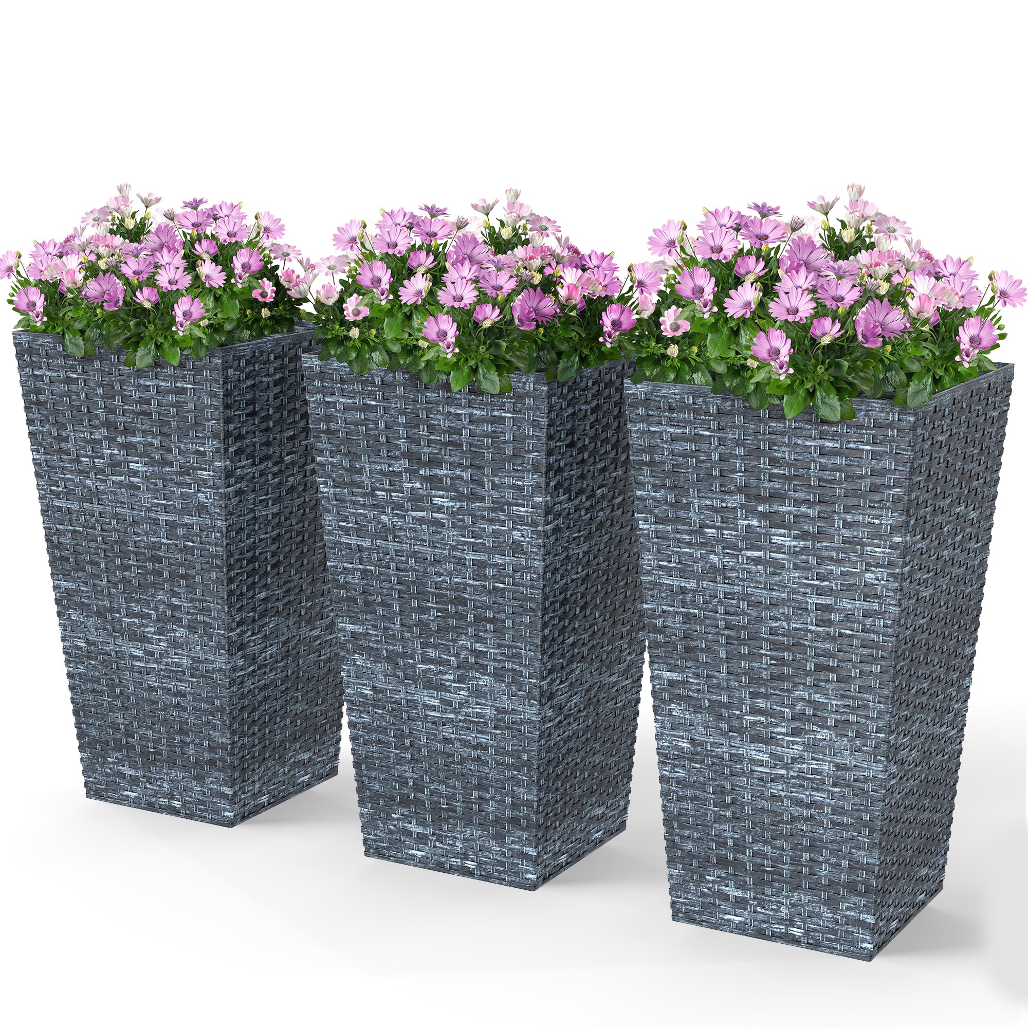 Tall Rattan-Style Planters, 24″ — Set of 3 (Gray) — alternate view 9