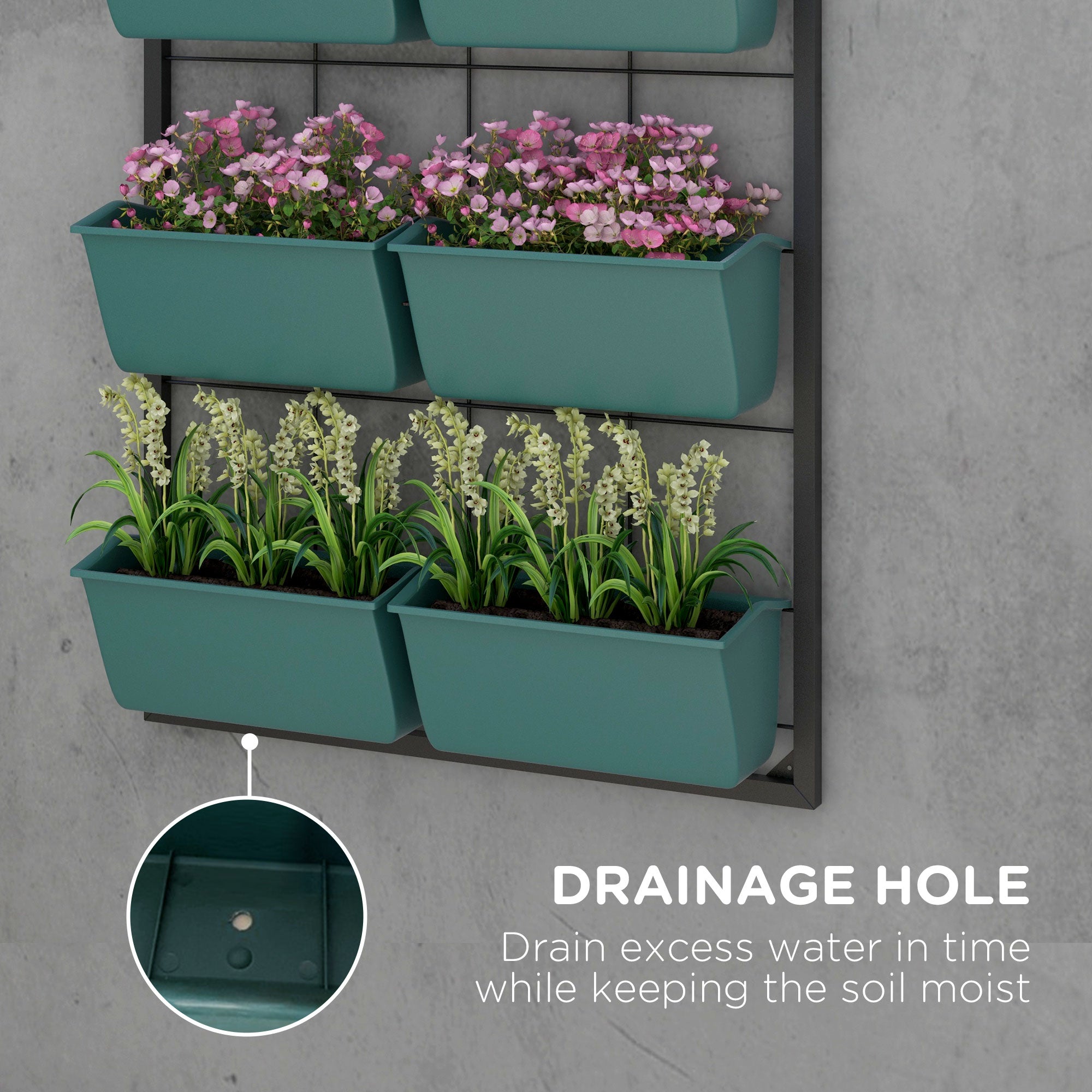 3-Tier Wall-Mounted Planter with 6 Pots — Green — alternate view 4