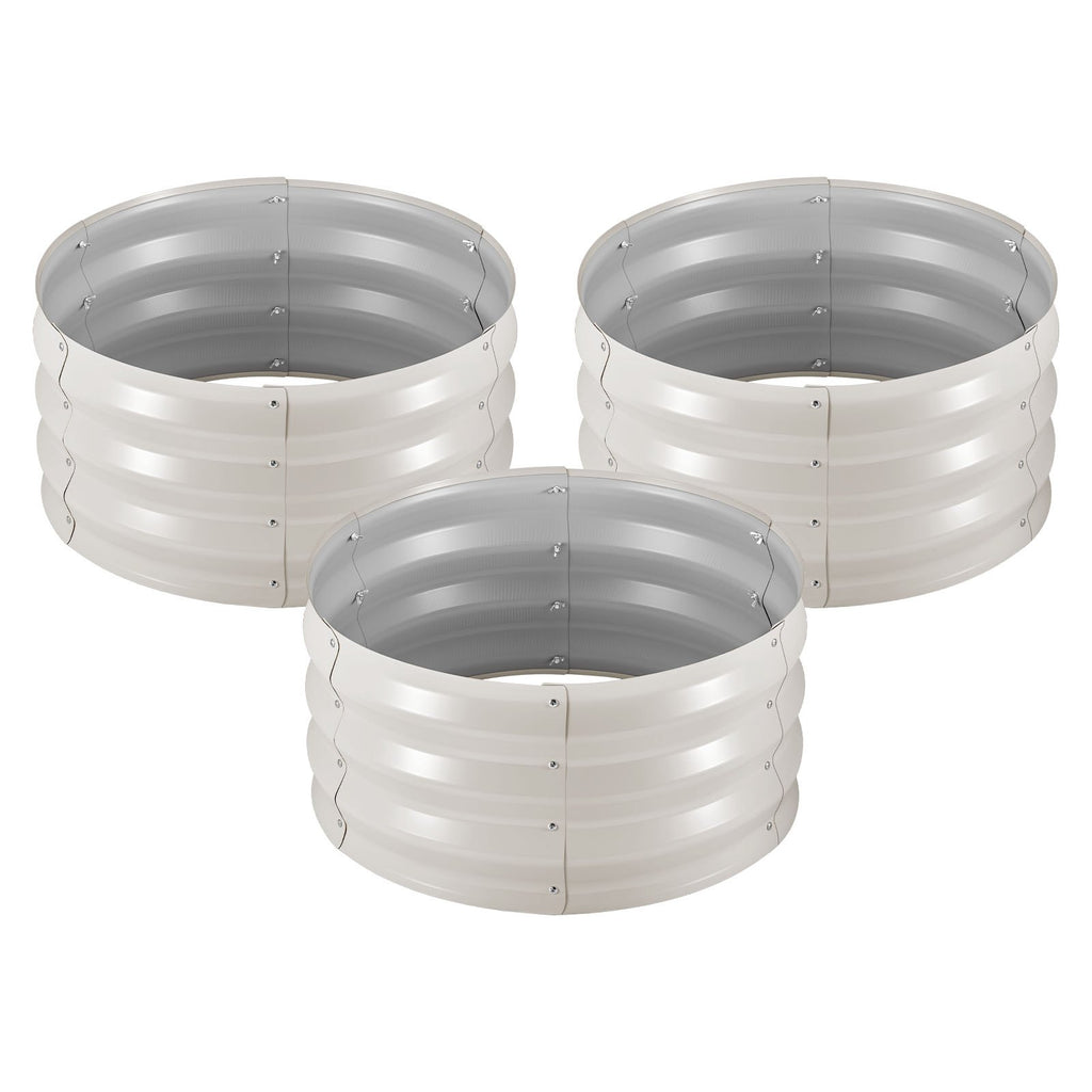 Round Galvanized Garden Beds, 2 × 2 × 1 ft — Set of 3 (Beige)