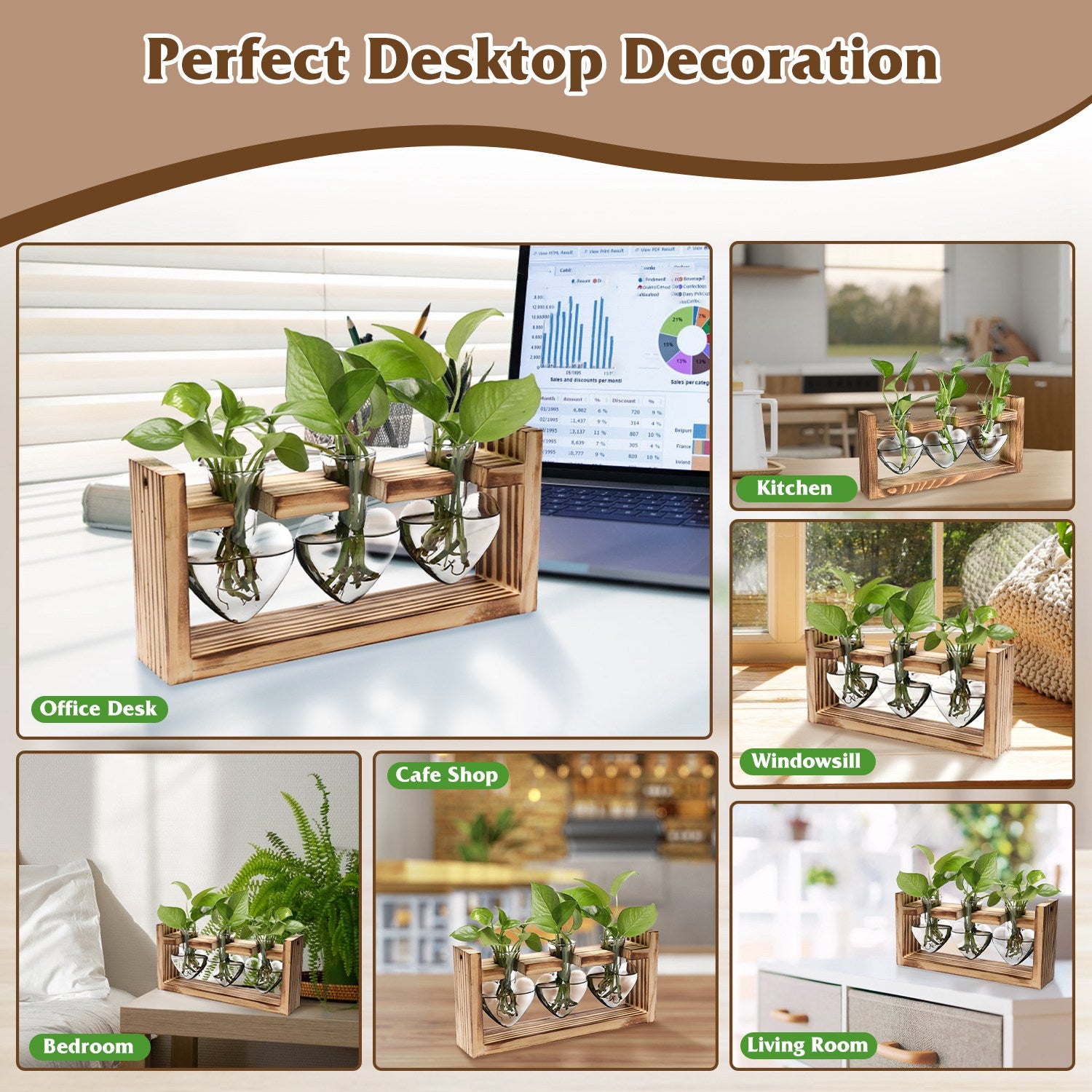 Heart-Shaped Glass Propagation Station — 3 Vases — alternate view 5